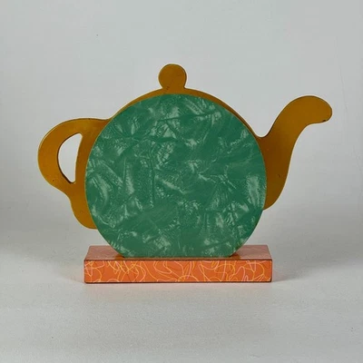 Servilletero Formica vintage años 80 en forma de tetera en verde, amarillo y rosa Foto 1 de 4