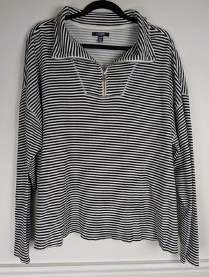 Top para mujer Chaps XXL a rayas cuarto cremallera pulóver negro blanco manga larga  Foto 1 de 4