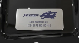 2x4 IN Silver  Engraved Plaque Custom for Foxbody 5.0 Mustang LX, & Classic Cars - Picture 1 of 2