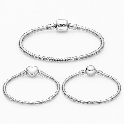 Brazalete de plata de ley suave liso hueso de serpiente adecuado para dijes muchos tamaños Foto 1 de 4