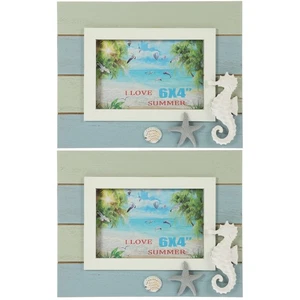 2 PCS Wooden Photo Frame Beach Theme Picture Mediterranean Hanging - Picture 1 of 12