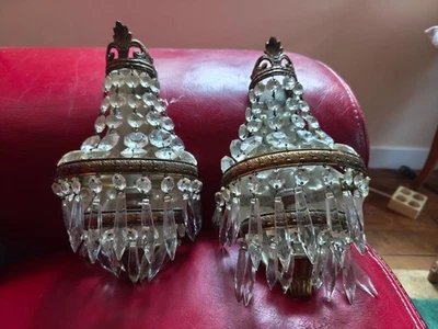 Superbe paire d'appliques à pampilles vintage Made In Italy - Photo 1/4