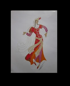 ERTE Lady in waiting Sheherazade Ballet Theatrical Costume 12x9" 1979 Art Print - Picture 1 of 4