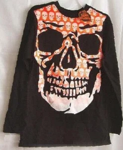 Kids Skull T-shirt Long Sleeve Black goth Gothic Sz XLg 14-16 Youth Halloween - Picture 1 of 1