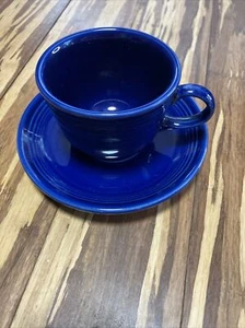 Vintage Fiestaware Coffee Tea Cup & Saucer Cobalt Blue Homer Laughlin - Picture 1 of 8