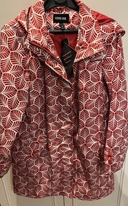 Damen Finesse rot und weiß Blatt Design Frühling Regenmantel Größe 12 wasserabweisend - Bild 1 von 8