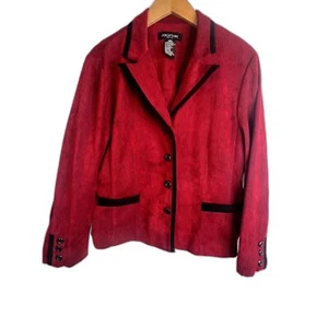 Perceptions Petite Red with Black Trim 3 Button Blazer Size 16P - Picture 1 of 9