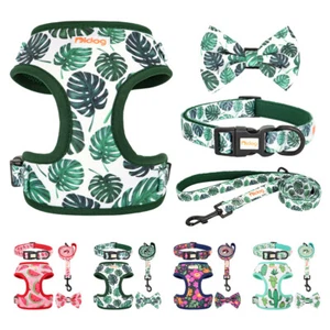 Floral Dog Harness Leash And Collar Set Printed No Pull Puppy Collar Vest Lead - Picture 1 of 16
