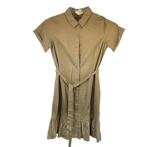 VETEMENTS S Japna Shirt Dress Womens Short Roll Sleeve Green Tie Belt Utility Khaki olive