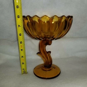 Amber Pedistol Glass Compote Candy Flower Dish Vase Bowl Art Deco - Picture 1 of 6