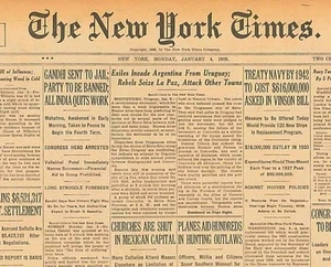 Gandhi Sent to jail Party Banned, All India Quits Work NYT January 4 1932 B4 - Picture 1 of 3