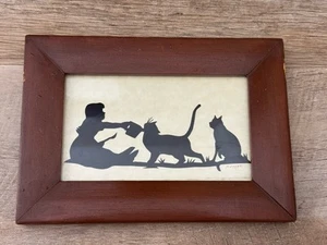 Girl With Cats MARILYN DIENER Framed Original Scherenschmitte Silhouette Signed - Picture 1 of 13