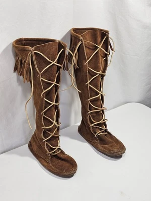 Botas mocasín vintage hasta la rodilla para mujer talla 6 cuero gamuza marrón suave Foto 1 de 4