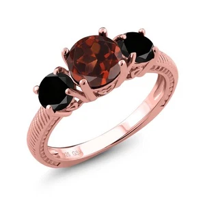 2.60 Ct Round Red Garnet Black Diamond 18K Rose Gold Plated Silver Ring - Picture 1 of 3