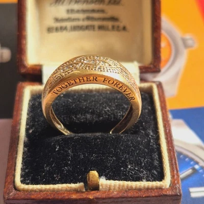 9ct Gold Diamond Ring 9K Yellow Gold Diamond Wedding Band Together Forever Bride - Image 1 of 4