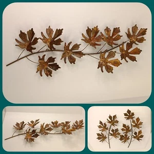 Copper Brass Sculpture Maple Leaf Branch Wall Art 9 Leaves Vtg. 2 Pc. 16" Each - Picture 1 of 7