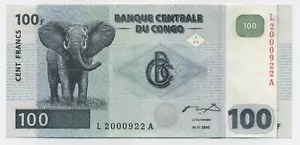 Congo Dem. Rep 100 Francs 4-1-2000 Pick 92 aUNC Almost Uncirculated Banknote G&D - Picture 1 of 3