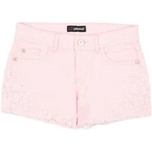Jordache Girls' Pink Adjustable Waist Crochet Fringe Hem Five Pocket Shorts 12 - Picture 1 of 1