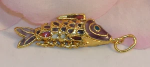 Vintage Cloisonne Enamel Articulated Fish Pendant Purple & Gold Tone Koi lot #5 - Picture 1 of 9