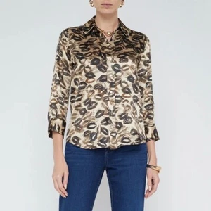 L'AGENCE Dani 3/4 Sleeve Silk Blouse in Sepia Vintage Kiss Size Medium M - Picture 1 of 5