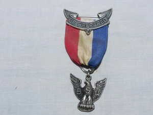 Vintage STERLING Boy Scouts Eagle Scout Badge Pin Ribbon "Be Prepared" Medal - Picture 1 of 4