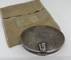 GEORG JENSEN Plata Esterlina Flor Ovalado ESPEJO EN POLVO COMPACTO ¡con soplo y bolsa! - Imagen 1 de 12