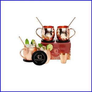 Elegant Set of 4 Tarnish Resistant Copper Mugs with Accessories for Cold Drinks - Picture 1 of 9