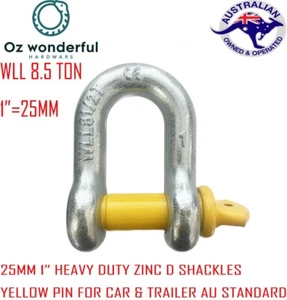 8.5 Ton 1 inch D Shackles U Loop Dee Shackle Chain Link Fastener yellow pin - Picture 1 of 4