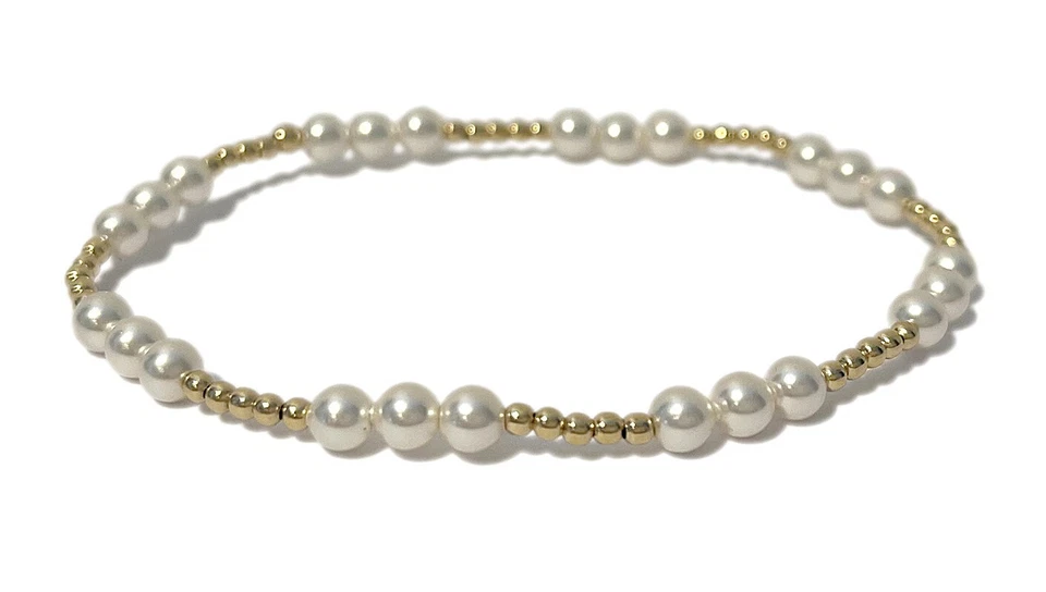 Enewton Classic Joy Pattern 14kt Gold-filled Pearl 4mm Bead Stretch Bracelet New - Image 1 of 1