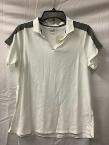 Puma Polo T Shirt Womens Size Large Bright White Short Sleeve Activewear Petal
