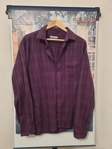 Tu Man Buttoned Burgandy 100% Cotton Check Mens Shirt L 42-44 P2P 24" Len 30" - Picture 1 of 9