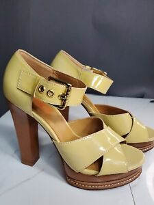 Michael Kors Yellow Patent Leather Strappy 5" Heels Pump Block Sandal 8M