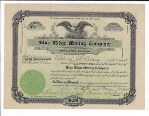 Georgia 1904 Blue Ridge Mining Company Aktienzertifikat #26 - Bild 1 von 2