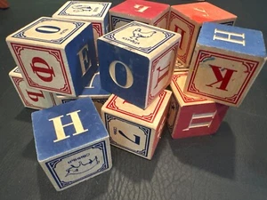Uncle Goose Classic Greek Wooden Alphabet ABC Blocks Numbers Animals 16 blocks - Picture 1 of 7