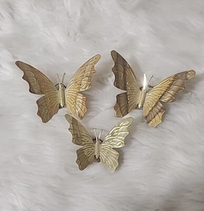 Vtg MCM Metal Brass Butterflies Home Interiors Wall Decor Set of 3 Mini Small - Picture 1 of 2