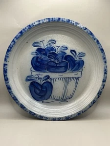 Eldreth Studio Keramik Tortenplatte Schale blauer Apfel Korb signiert 1997 - Bild 1 von 12