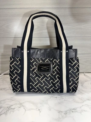 Tommy Hilfiger Mujer Negro/Blanco Logo Pequeño Bolso de Mano Cartera 10.5x7x5" Foto 1 de 4