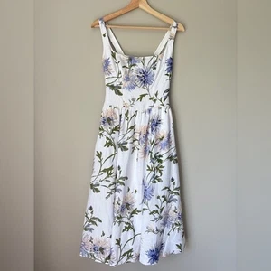 NEW Reformation Janu Midi Linen Dress Serenity White Blue Floral | US 4 / UK 8 - Picture 1 of 11