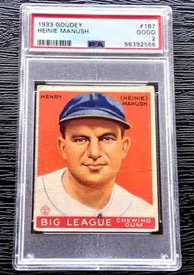 1933 GOUDEY HEINIE MANUSH BASEBALL CARD #187 ****GREAT CARD**** PSA 2 GOOD - Image 1 of 4