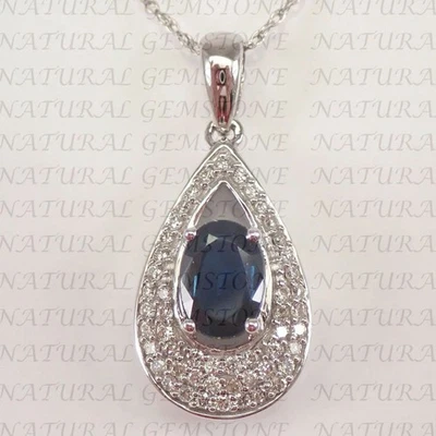 Colgante de diamantes y zafiros naturales enchapado en oro blanco de 18 quilates con forma ovalada de 5,00 quilates Foto 1 de 4