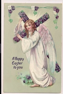Raphael Tuck Ostern Postkarte Serie 112 Engel trägt Kreuz Veilchen - Bild 1 von 1