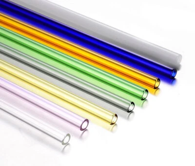 MARKENLOS GLASS STRAWS SET OF 8 DRINKING STRAWS GLASS STRAWS STRAIGHT COLOURED CLEANING BRUSH