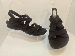 Arche Women's Brown Nubuck Slingback Wedge T-Strap Sandals Size 40 / US 9 M - Picture 1 of 11
