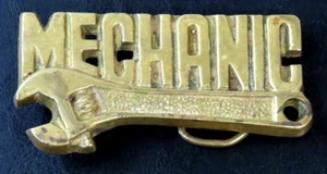 READ Vintage 1980 Aminco Solid Brass Mechanic Belt Buckle with Crescent Wrench - Picture 1 of 5