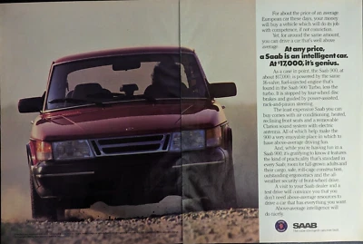 1989 SAAB 900 Turbo Red Intelligent Car Photo Dirt Road Photo Vintage Print Ad - Image 1 of 3