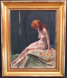 c1900 NUDE STUDY SEATED YOUNG LADY IMPRESSIONIST ANTIQUE OIL PAINTING - Picture 1 of 15