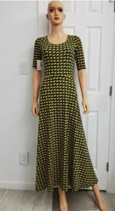 Maxi abito lungo nuovo con etichette LuLaRoe Ana taglia XS stampa cane giallo blu navy scoop casual - Foto 1 di 11