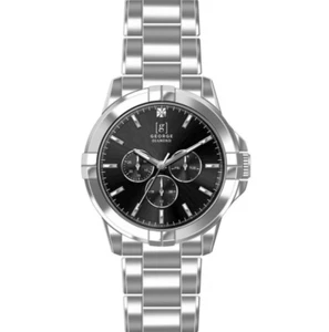 George Men's 41mm Silver Tone Black Dial Genuine Diamond Bracelet Watch - Picture 1 of 6
