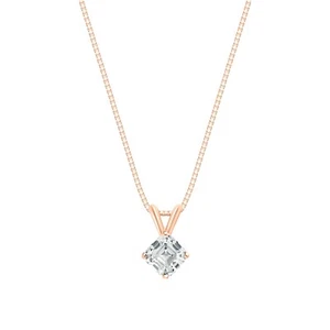 1/2 Ct Turned Asscher Lab Created Grown Diamond Necklace 14K Rose Gold F/VS - Picture 1 of 1