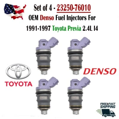 Genuine Denso x4 Fuel Injectors for 1991-1997 Toyota Previa 2.4L I4 #23250-76010 - Image 1 of 4